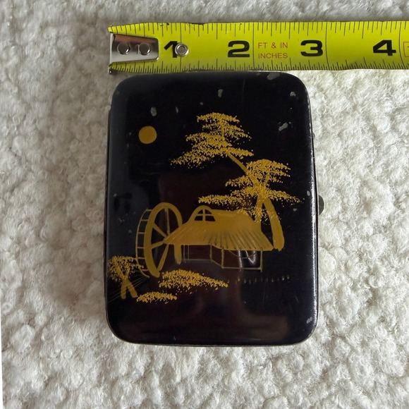 Vintage Japanese Cigarette Match Case Set Hand Painted Lacquer Gold 1950s - Picture 11 of 16